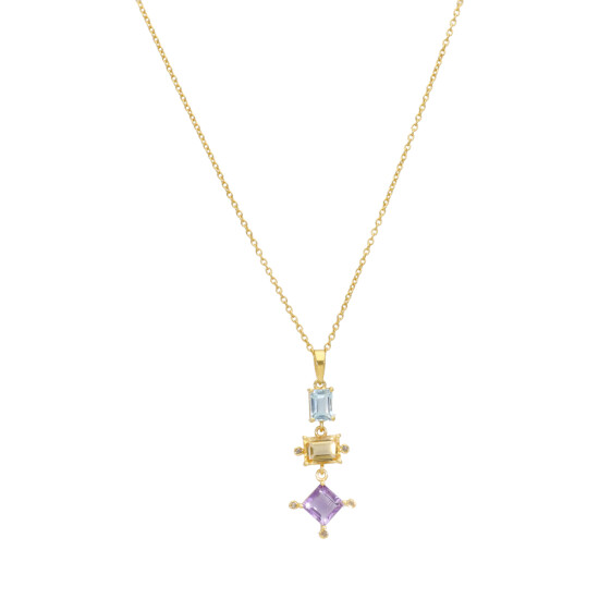 Collar Cadena Karvik Dije Topacio Azul, Citrino, Diamantes Y Amatista Plata 925 Y Baño De Oro 0