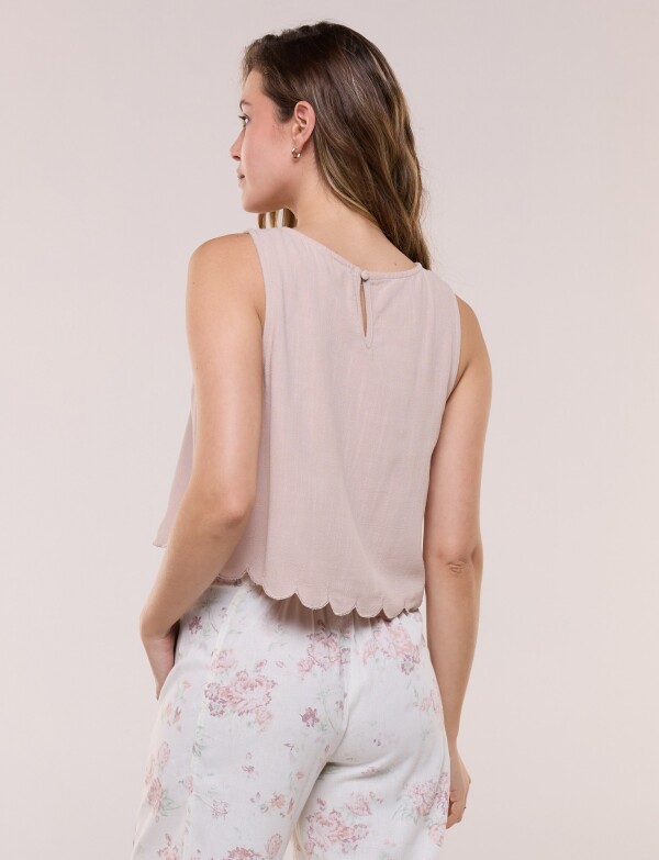 Top Lino Con Ruedo Festoneado BEIGE