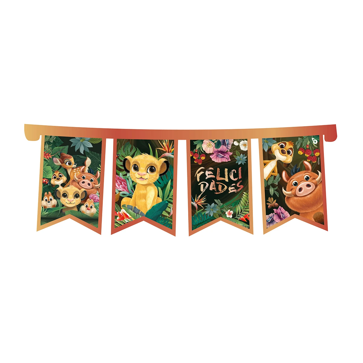 Cotillón Banderín Cartel Felicidades Animalitos de la Selva Disney 150 cm 