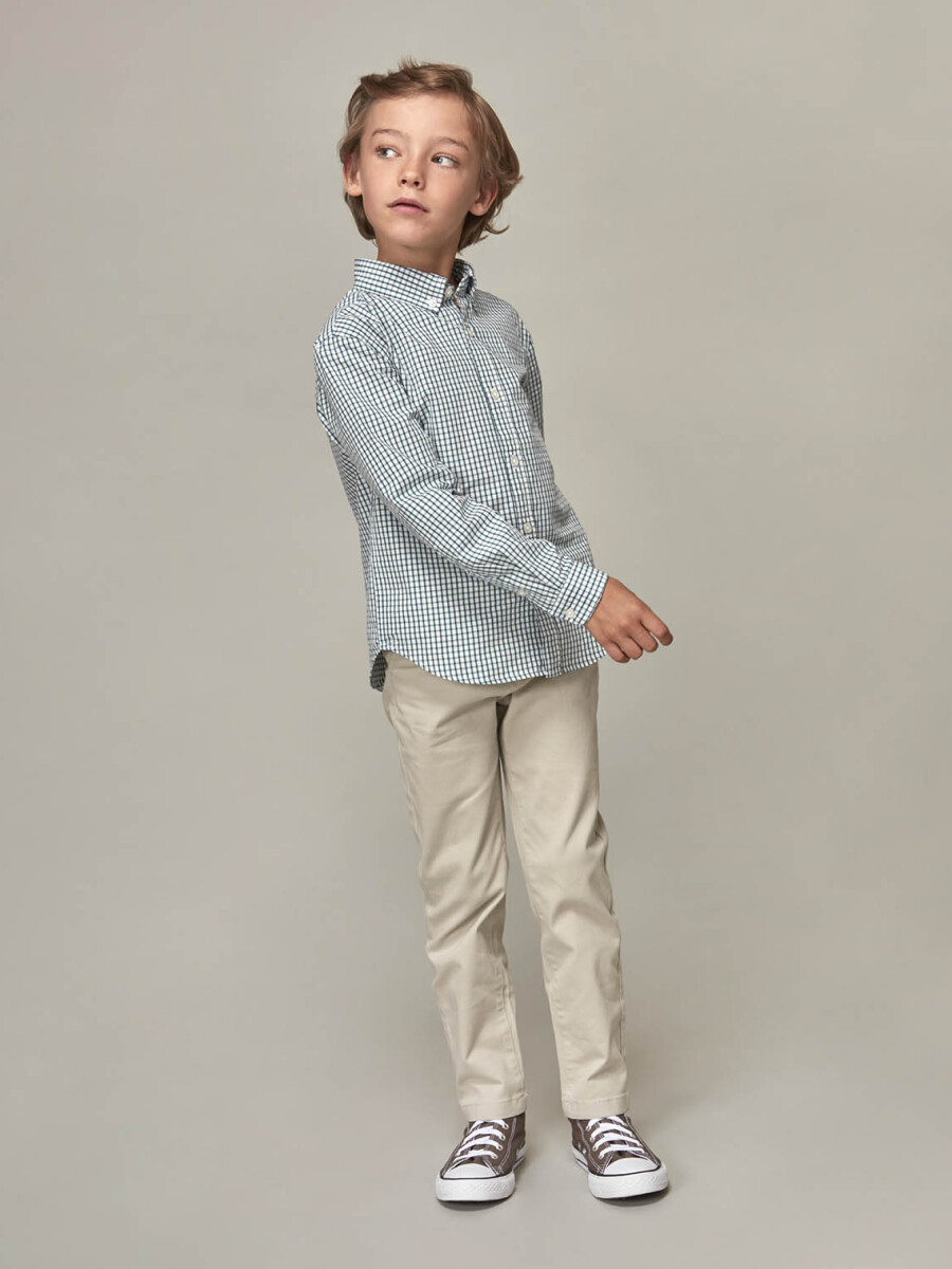 Camisa Minicuadros Cuello Camisero Blanco Roto