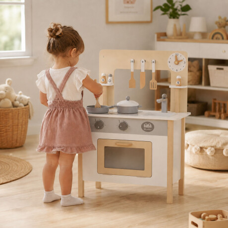 Cocina Infantil De Madera Duradera Con Accesorios Blanco/madera