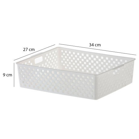Caja Cesto Organizador Plástico Calado Quadratta 34x27x9Cm Blanco