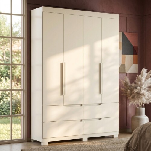 Ropero 4 puertas 4 cajones - Doble Blanco