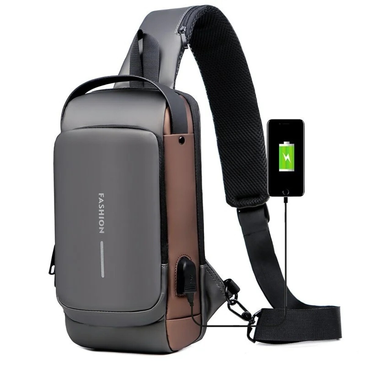 MOCHILA DE HOMBRO IMPERMEABLE ANTI ROBO 17*32*7CM - NEGRO-MARRON 