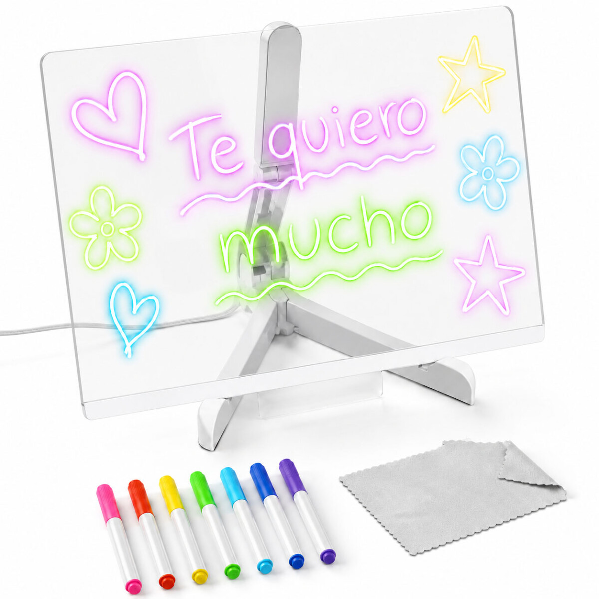 Pizarra Mágica Acrílica P/Dibujar C/Soporte Y Luz Led Usb - Blanco 