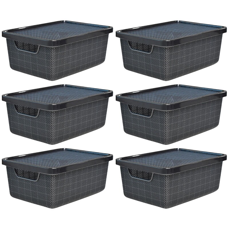 Set x6 Cajas organizadoras con tapa 16 lts NEGRO