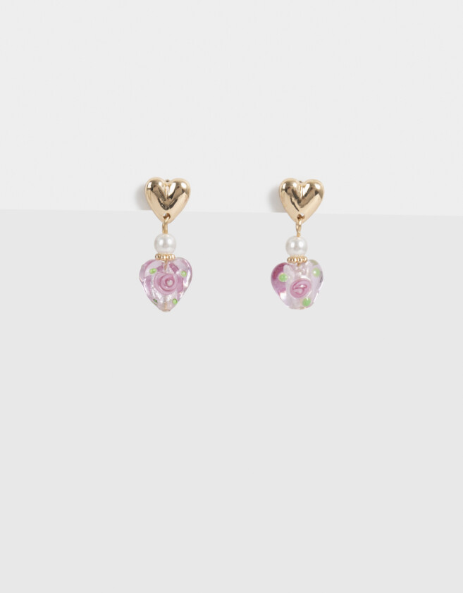 Aros Colgantes Cortos Con corazón Aros Colgantes Cortos Con Corazón - Dorado