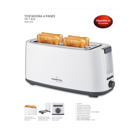Tostadora Doble 4 Panes 7 Niveles 1400w Punktal PK-T804 Tostadora Doble 4 Panes 7 Niveles 1400w Punktal PK-T804