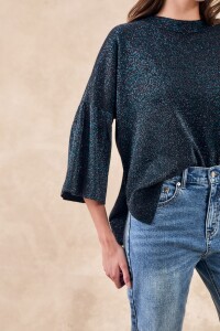 Sweater Manga Volados Lurex Negro