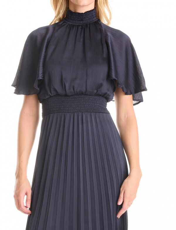 Vestido Saten Plisado MARINO
