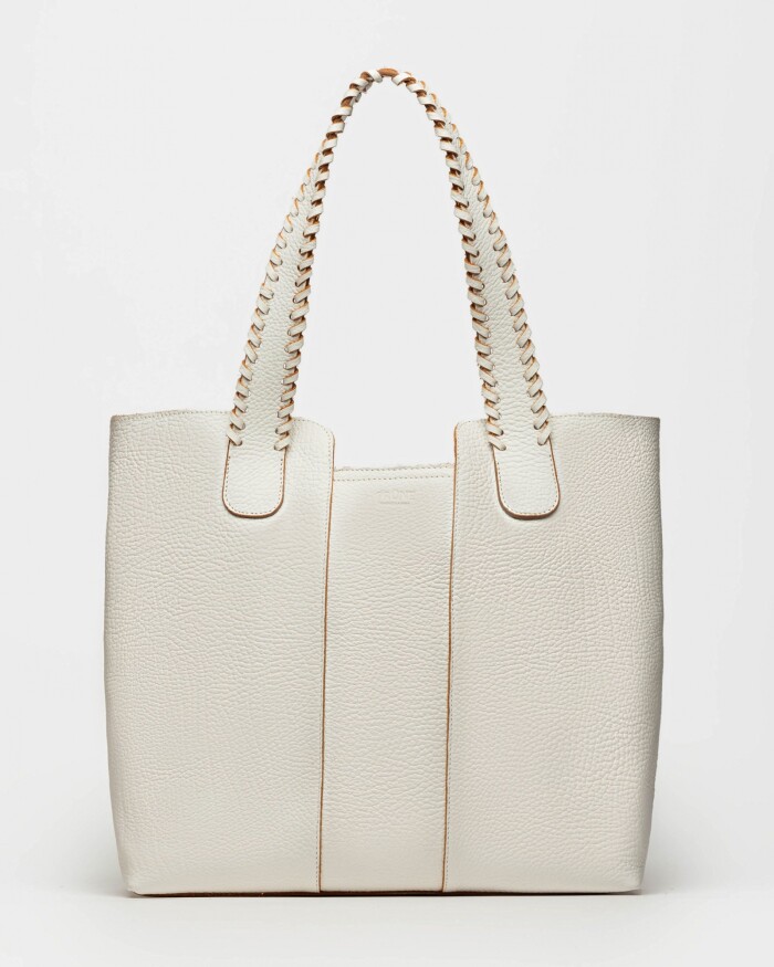 Shopper The Braided en cuero graneado Blanco