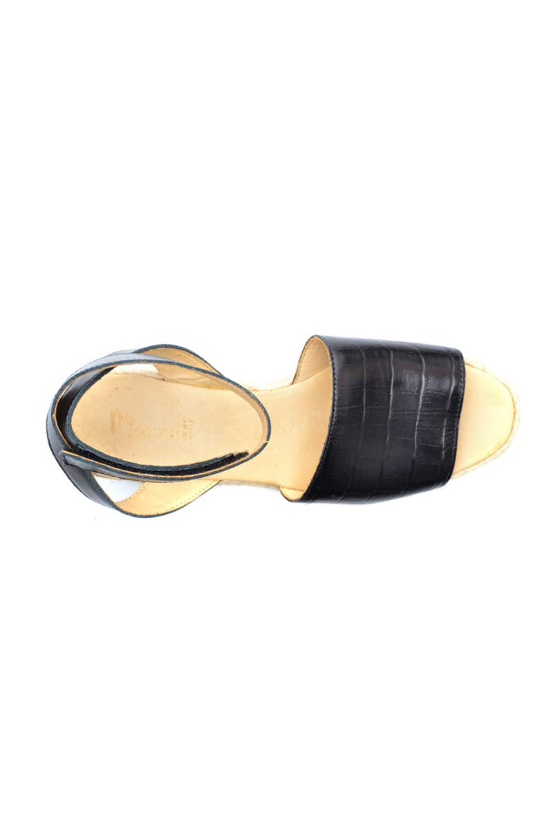 Sandalia Plataforma Suela Yute Cuero Croco Negro