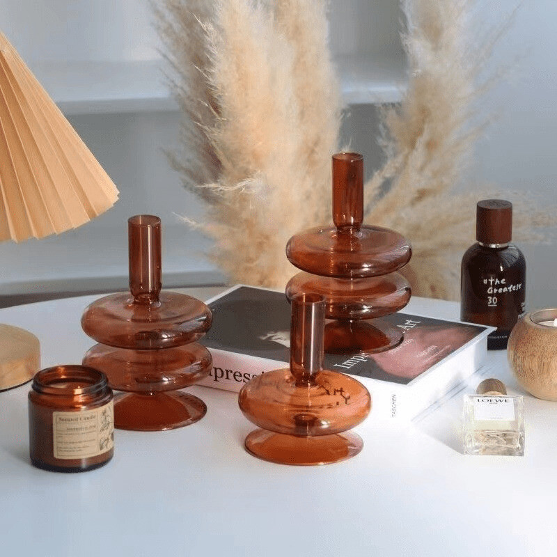 Porta velas de vidrio en colores ancho amber