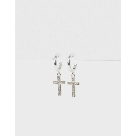 Argollas Cruz Bañadas En Plata Plateado