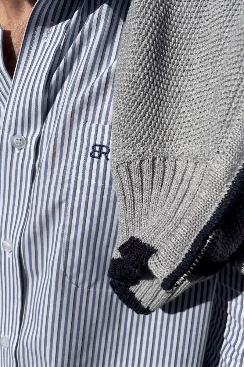 Camisa Rayada Brixton Celeste - Blanco