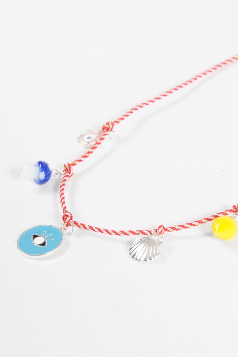 Collar cordón múltiples charms plateado