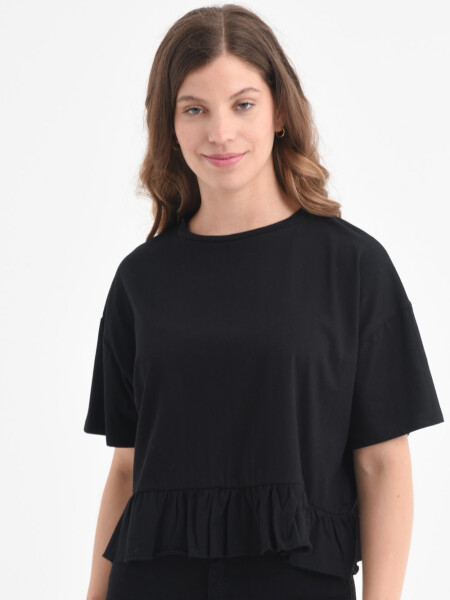 Camiseta con volados manga corta algodón orgánico Negro