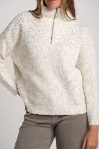 Sweater Texturado Cierre Beige Melange