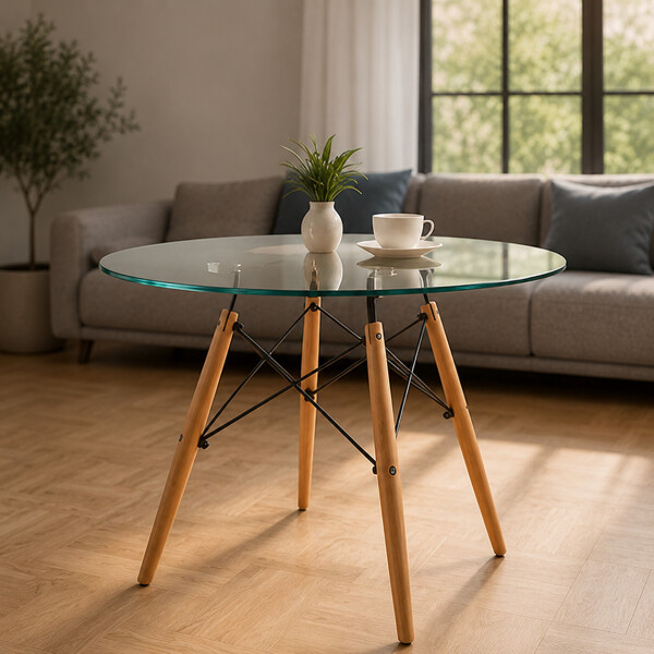 Mesa Comedor ComboHome Eames Redonda Vidrio 90 Cm Premium Transparente