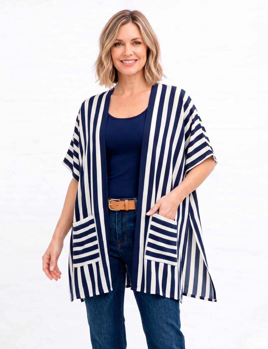 Kimono Bolsillos - Blanco/azul 