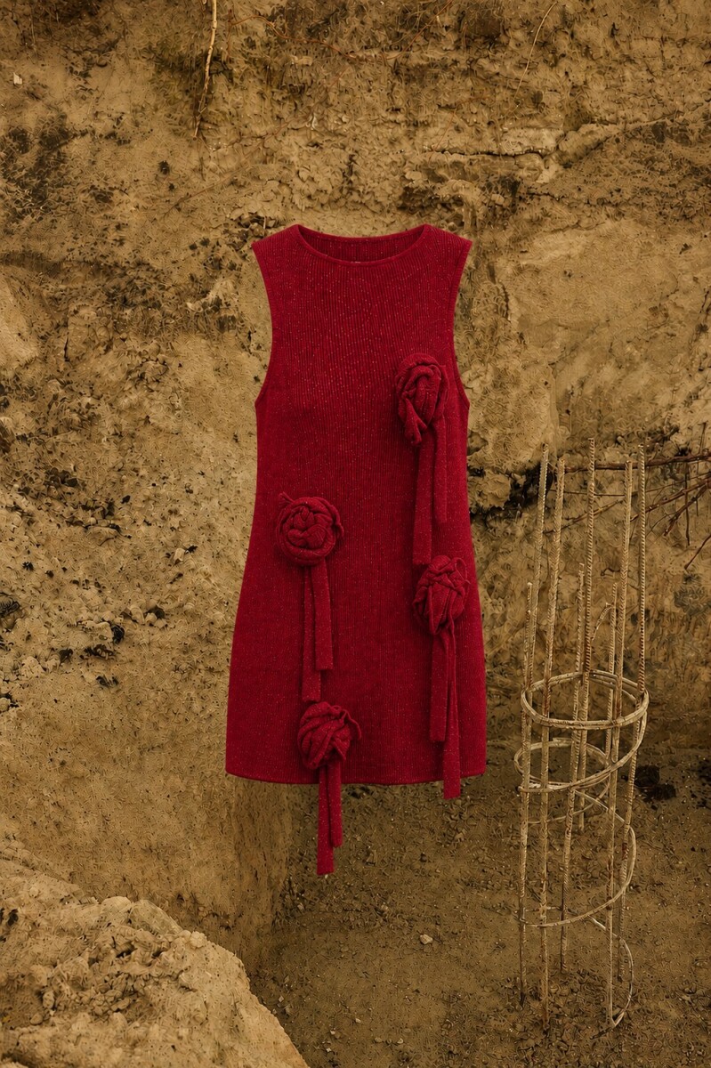 Short Rosette Dress - Rojo 
