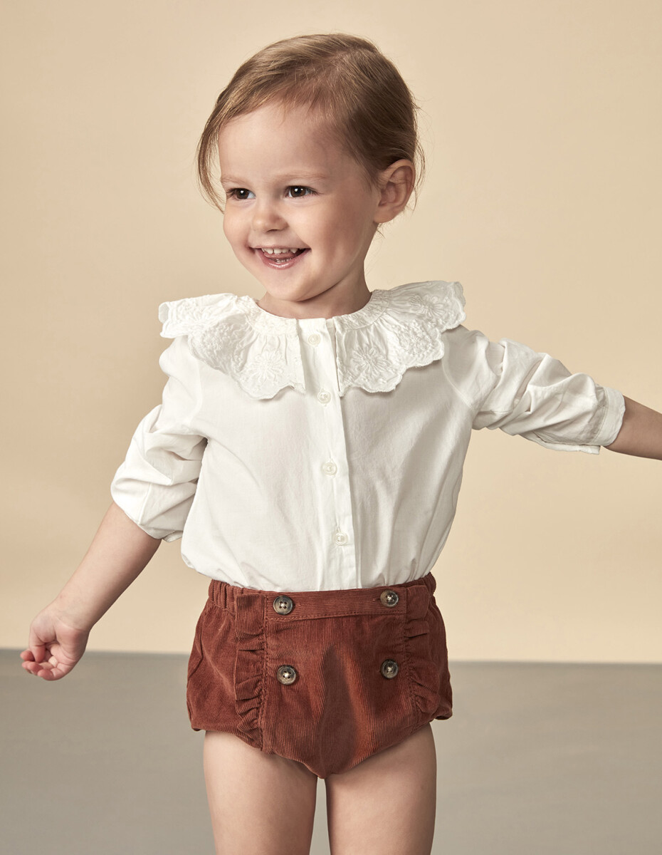 Camisa Cuello Bordado - Blanco Roto 