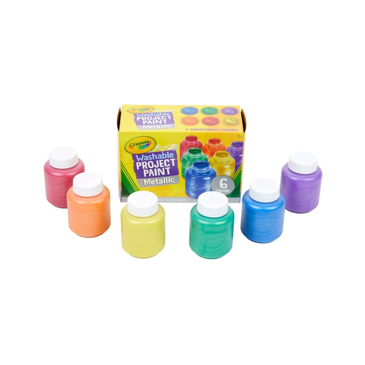 Set x6 pintura lavable Crayola colores metálicos 59ml cada frasco 