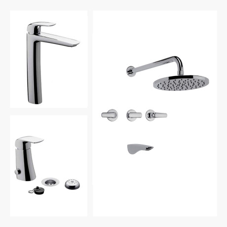 Juego Completo De Griferia, Incluye Lavatorio Alto, Bidet Y Ducha De Embutir Epuyen Fv 000