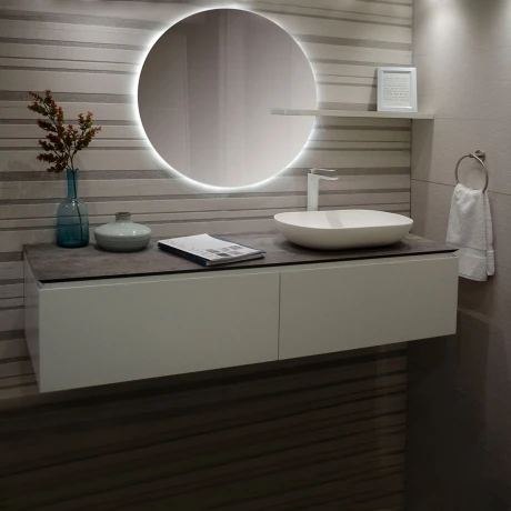 MUEBLE DE BAÑO BLANCO 150X50X35CM CON DOS CAJONES, BACHA Y VALVULA BLANCO