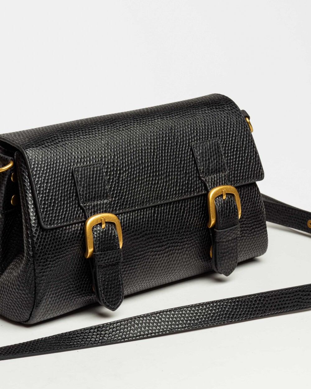 Bandolera Elise en cuero snake bitono Negro