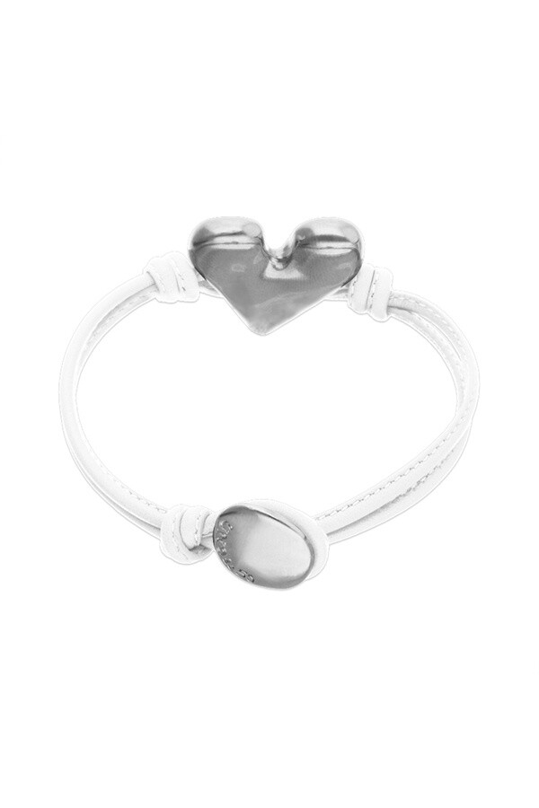 PULSERA DE CUERO BLANCO CON DETALLE DE CORAZÓN BAÑADO EN PLATA DE LEY Pulsera