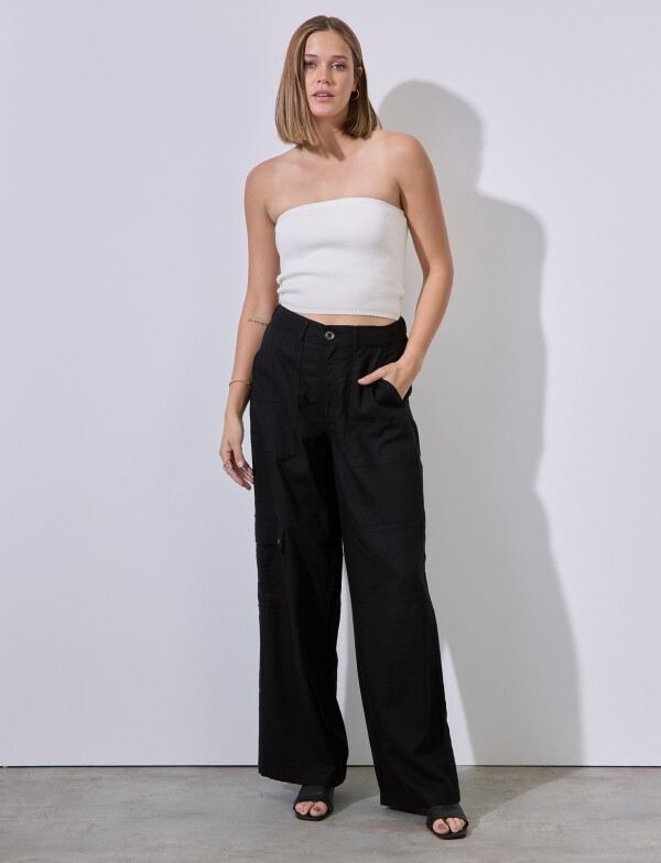 Pantalon Lino Cargo NEGRO