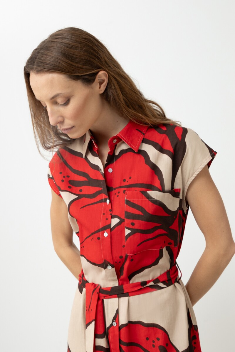 Vestido camisero con estampa abstracta rojo