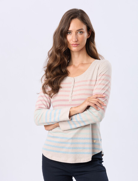 REMERA RAYADA CON BOTONES Beige