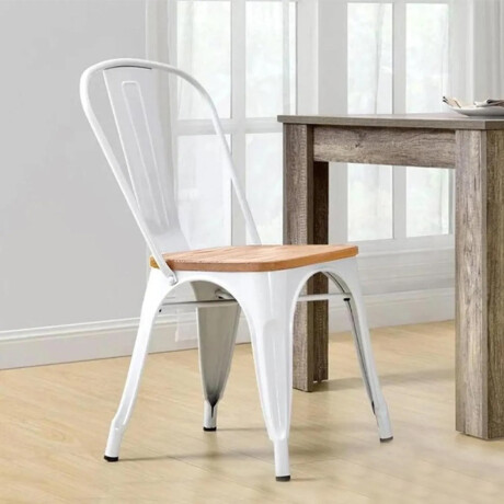 SILLA MADERA TOLIX Silla Metálica Con Asiento de Madera Tolix Blanca