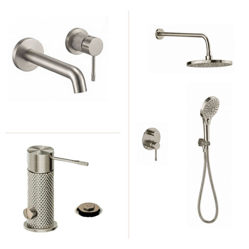 JUEGO DE GRIFERIA SIGNATURE BRUSHED NICKEL LAVATORIO PARED GRIS-BRUSHED NICKEL