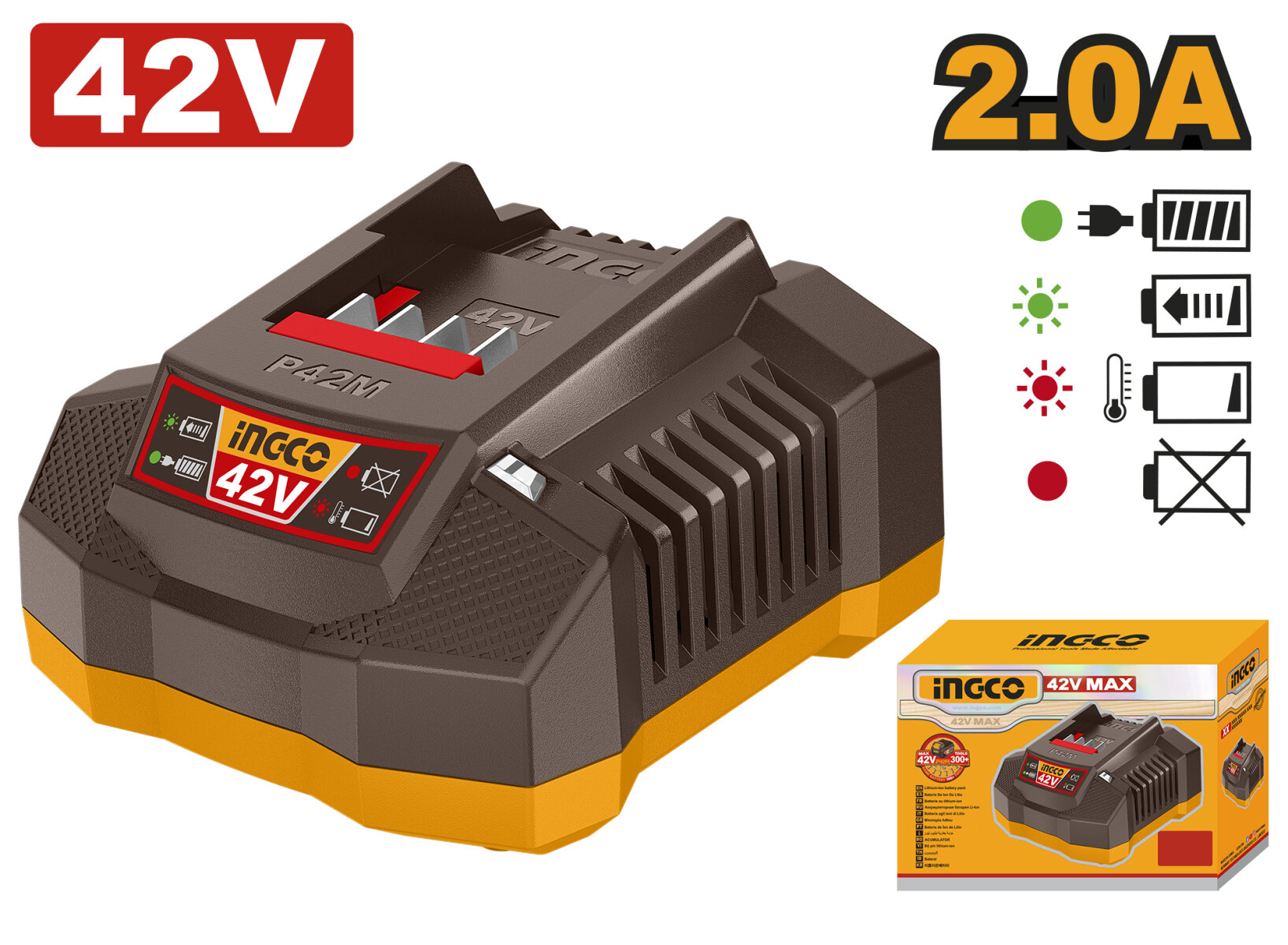 CARGADOR BATERIA 42V 2.0A PARA LINEA P42M INGCO FCLI42021 