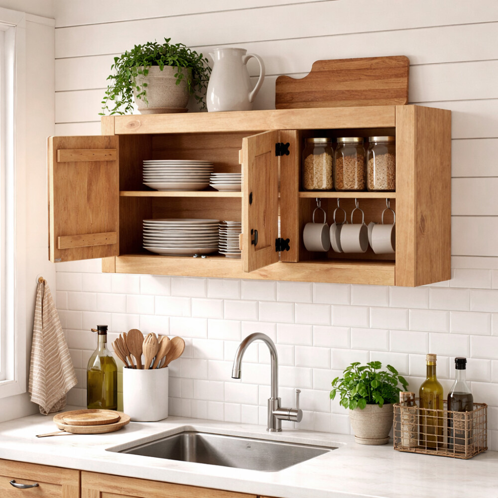 MUEBLE AÉREO DE COCINA 2 PUERTAS Y 1 ESTANTERÍA/ COLOR CERA TEQUILA Mueble Aéreo De Cocina 2 Puertas Y 1 Estantería/ Color Cera Tequila