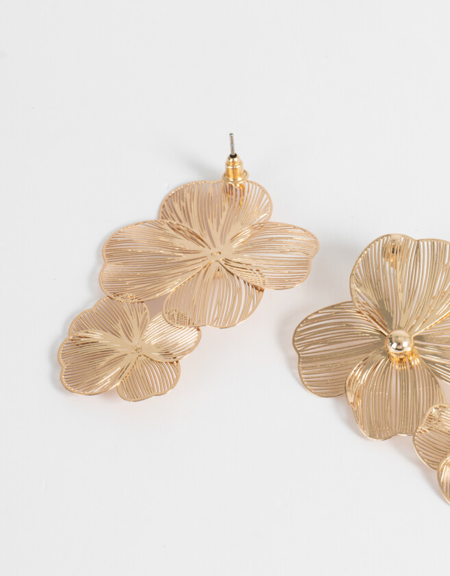 Aros Colgantes Largos Con flores Aros Colgantes Con Flores - Dorado