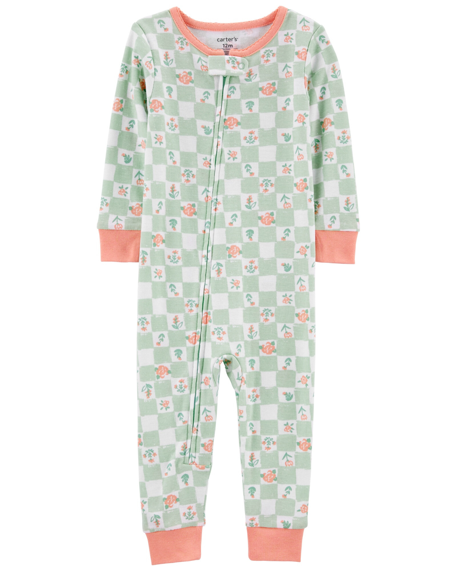Pijama una pieza de algodón, diseño floral y cuadriculado. Talles 2-5T Pijama una pieza de algodón, diseño floral y cuadriculado. Talles 2-5T
