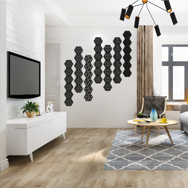 Set Cuadro Calado Mural gigante Moderno Living Decorativo Hexagonos Madera MDF Imback Color Negro Set Cuadro Calado Mural gigante Moderno Living Decorativo Hexagonos Madera MDF Imback Color Negro