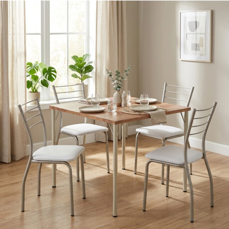 JUEGO DE COMEDOR MESA Y 4 SILLAS EN METAL Plata