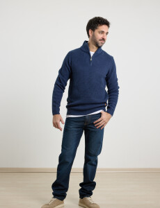 470587 SWEATER PUNTO MEDIO CIERRE HARRY Azul Oscuro