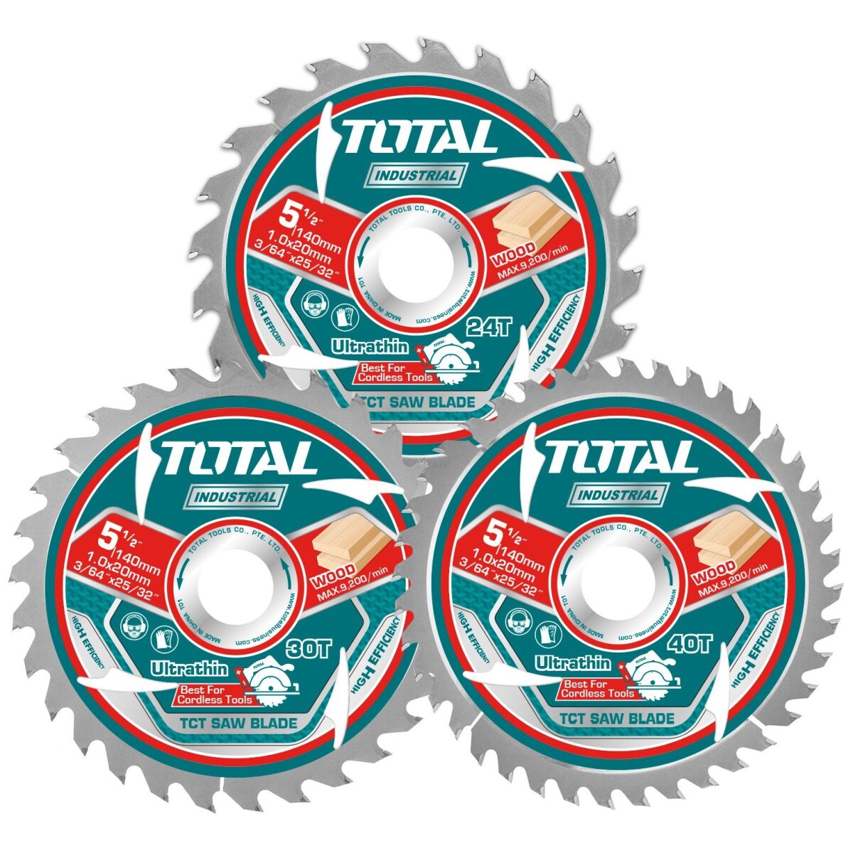 Set 3 Discos Corte Madera Para Circular 5.1/2" (Eje 20mm) 