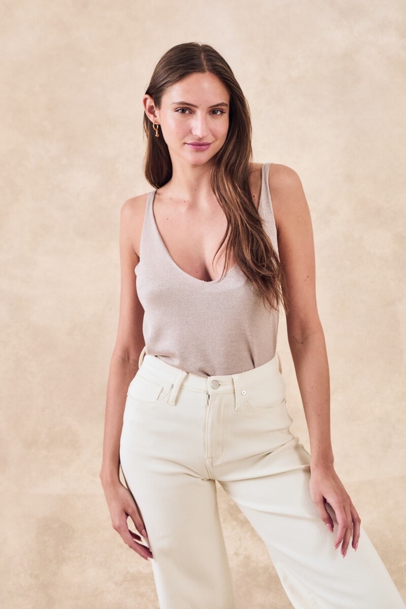 Top Metalizado Escote V Rosa