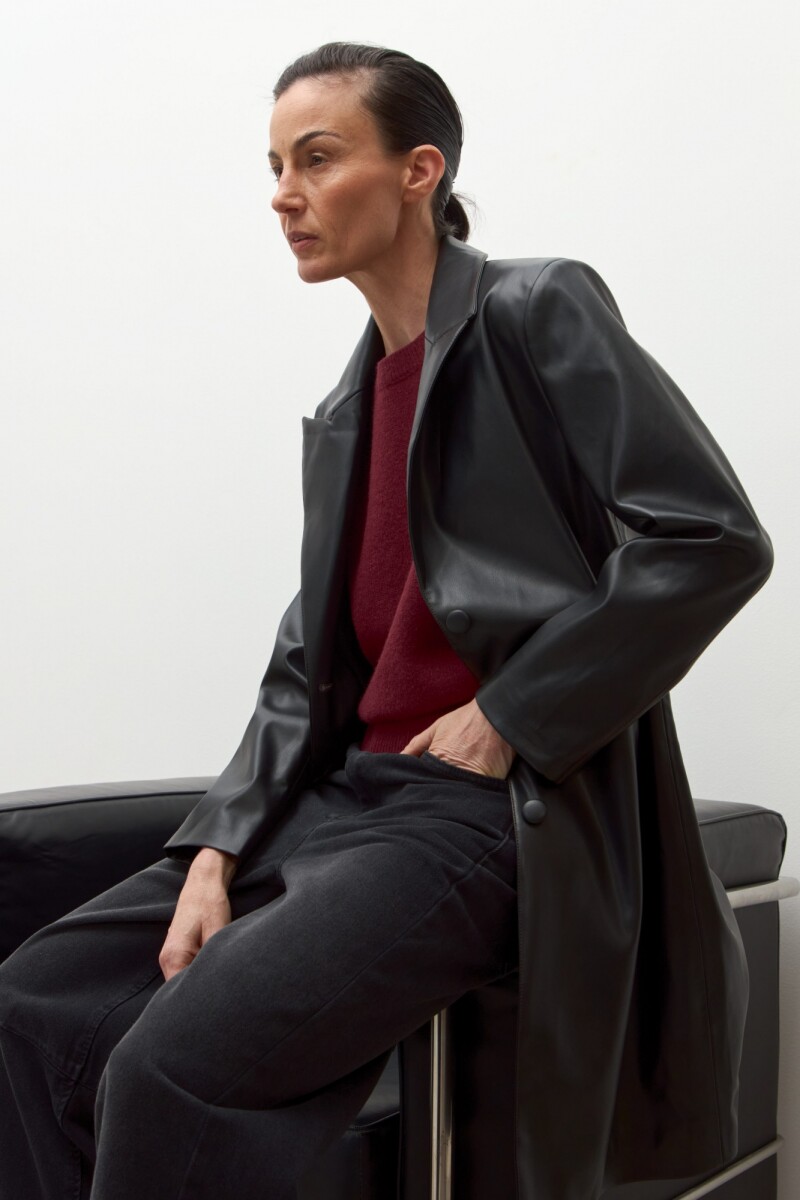 Blazer eco cuero con pespuntes - negro 