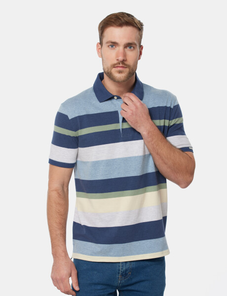 REMERA POLO JERSEY RAYADA Celeste