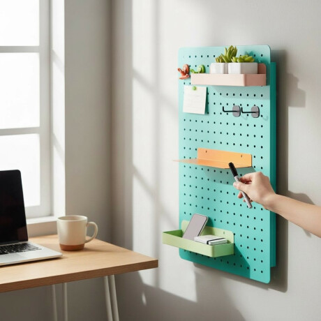 Panel perforado pegboard metálico organizador de pared 60x40 cm – Multiuso para el hogar Turquesa