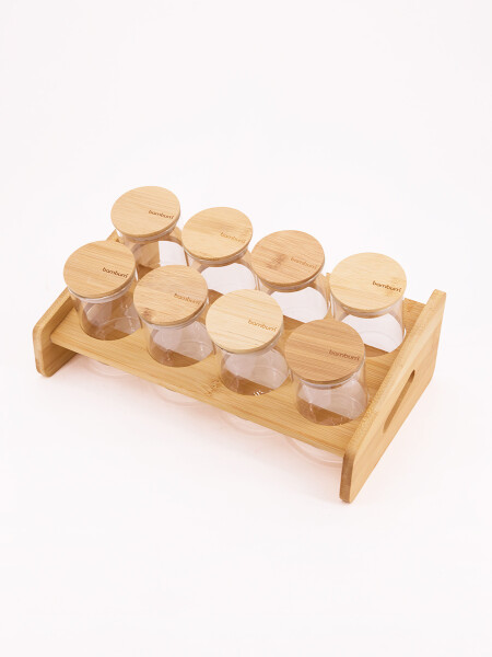 CONDIMIENTEROS CON SOPORTE 9PCS MADERA