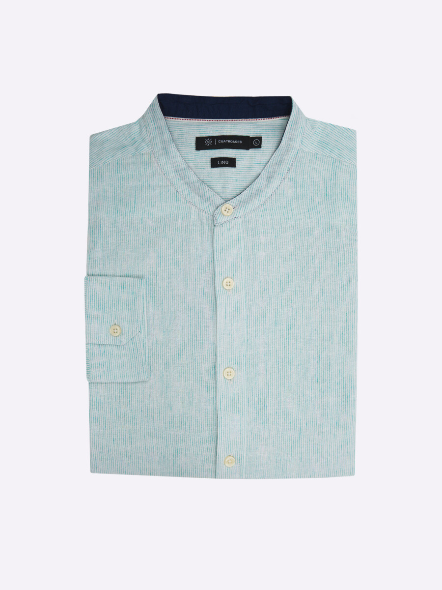 Camisa m/l lino rayas - verde 